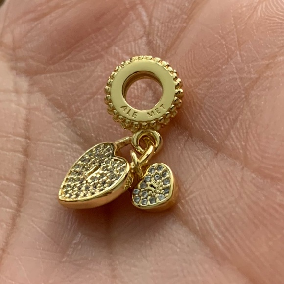NWOT Pavé Heart Padlocks Dangle Charm Sterling Silver 925 - Picture 5 of 8